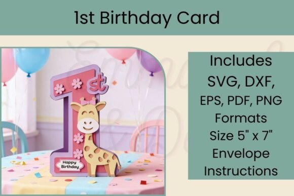3D SVG 1st Birthday Giraffe Card for Handmade Creations