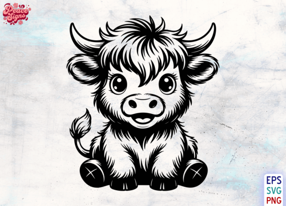 Baby Highland Cow Sitting SVG, Cow Art