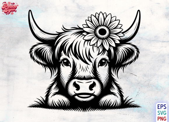 Highland Cow Daisy Crown SVG PNG Clipart for Creative Marketing