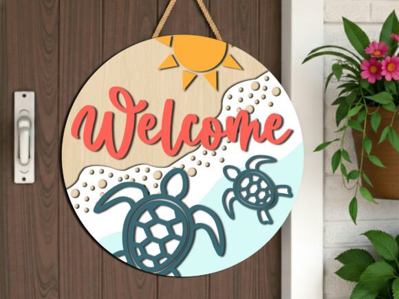 Sea Turtle Beach Welcome Sign SVG